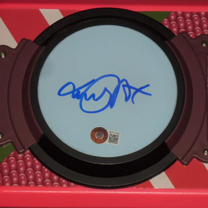 Michael J. Fox and Christopher Lloyd signed Back to the Future II hover board drumhead in maroon frame