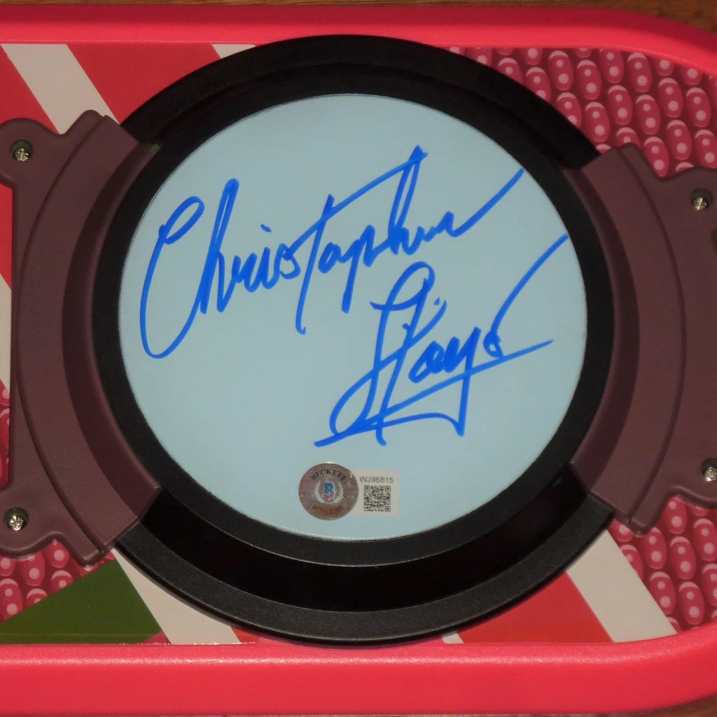 Christopher Lloyd signed light blue Future II hover board drumhead