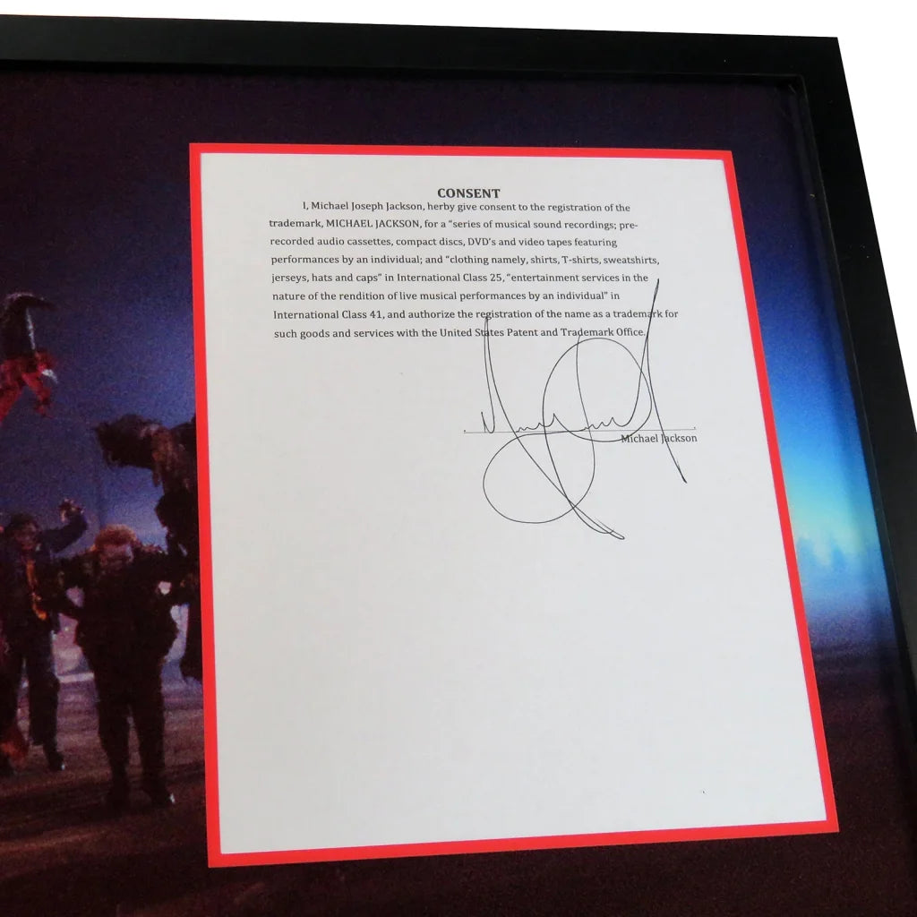 Michael Jackson autographed contract framed display with JSA BAS