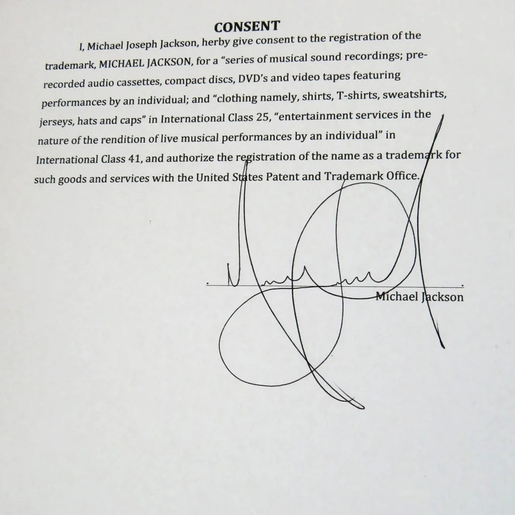 Michael Jackson autographed contract with black ink signature, JSA BAS framed