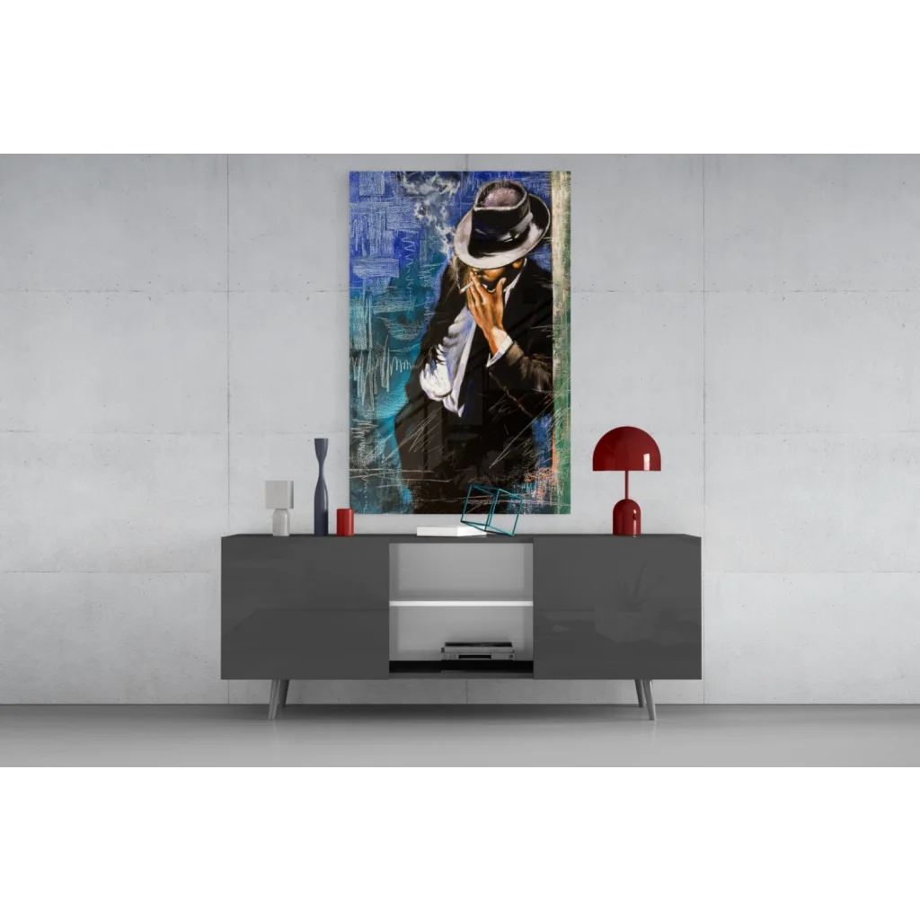 Michael Jackson in fedora abstract blue green wall art print