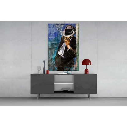 Michael Jackson in fedora abstract blue green wall art print