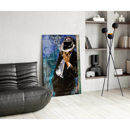 Michael Jackson fedora abstract blue black wall art print
