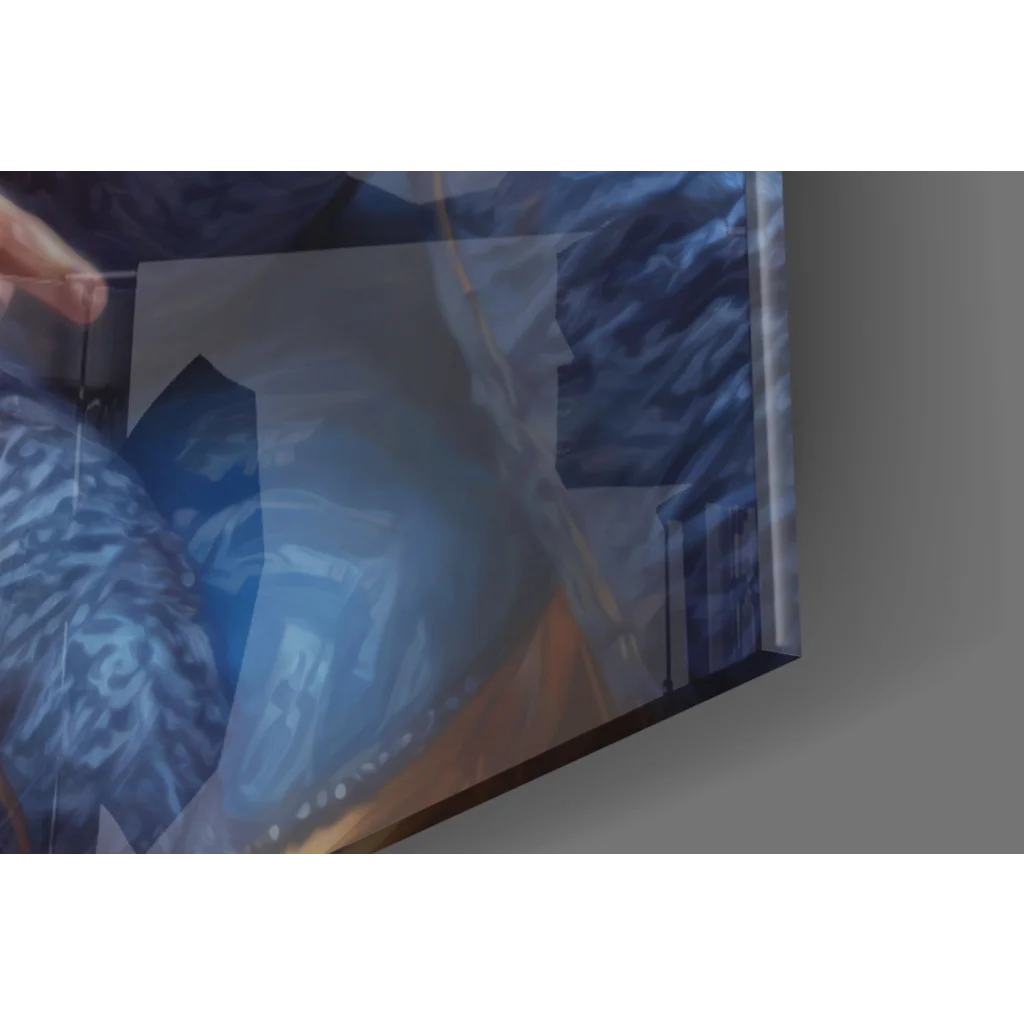 Blue abstract glass wall art of Michael Jackson regal portrait on textured canvas