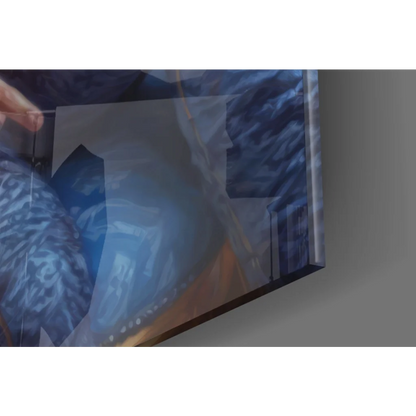 Blue abstract glass wall art of Michael Jackson regal portrait on textured canvas