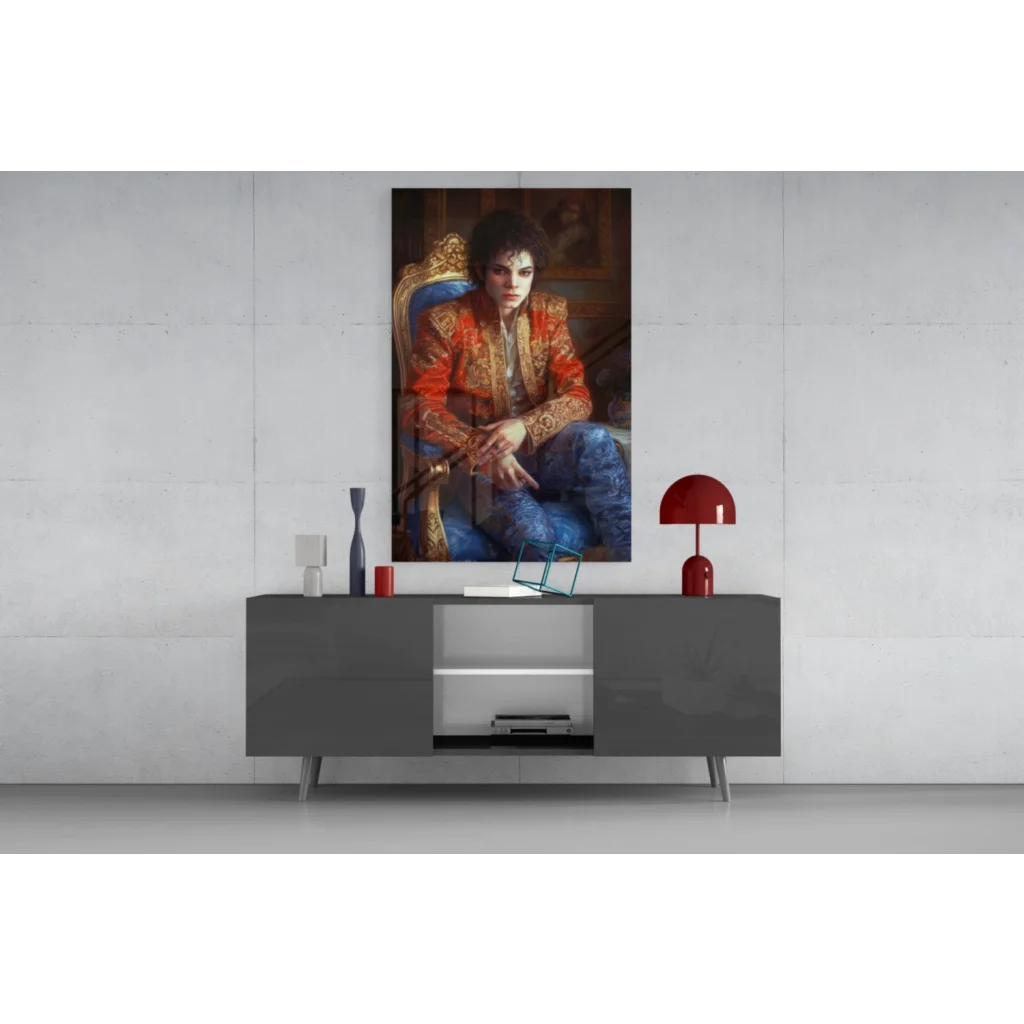 Michael Jackson vibrant orange gold embroidered jacket portrait on glass wall art canvas print