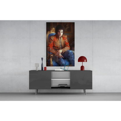 Michael Jackson vibrant orange gold embroidered jacket portrait on glass wall art canvas print