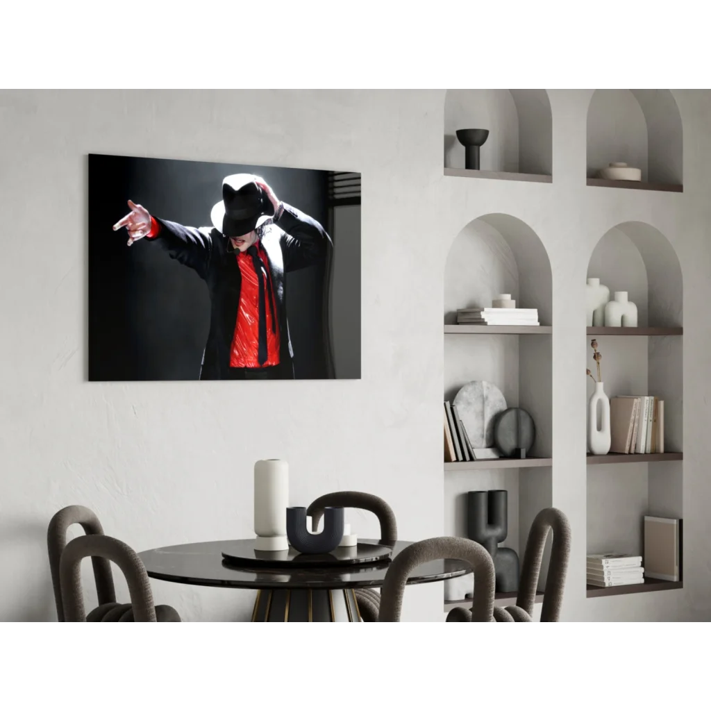 Black-and-red Michael Jackson portrait glass wall art on canvas