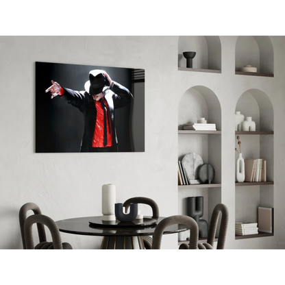Black-and-red Michael Jackson portrait glass wall art on canvas