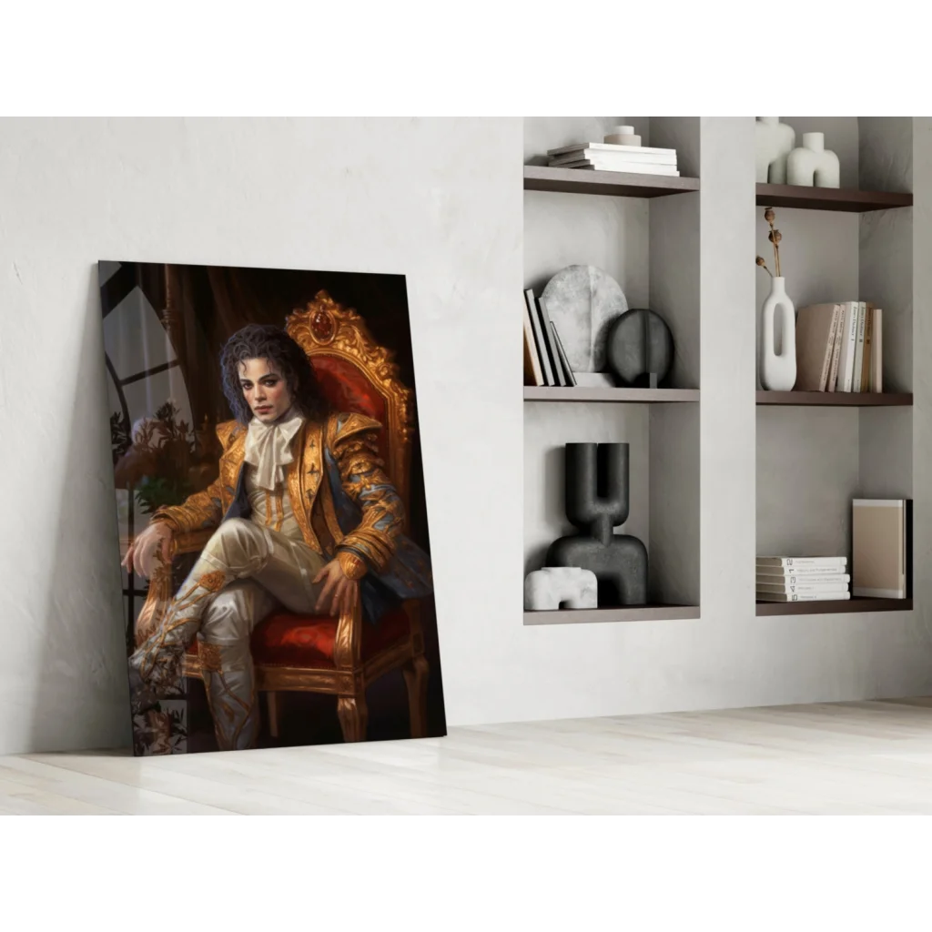 Michael Jackson on throne in glass wall art print