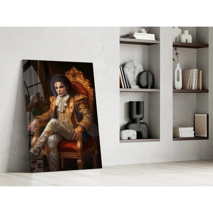 Michael Jackson on throne in glass wall art print
