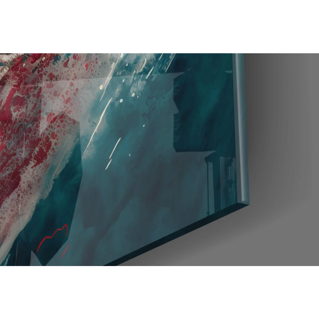 Vibrant Michael Jordan glass wall art with red teal splashes on white