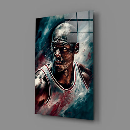 Michael Jordan glass wall art portrait in white jersey