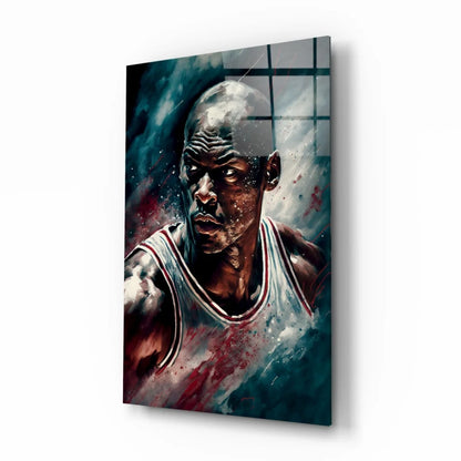 Vibrant Michael Jordan glass wall art portrait in white jersey