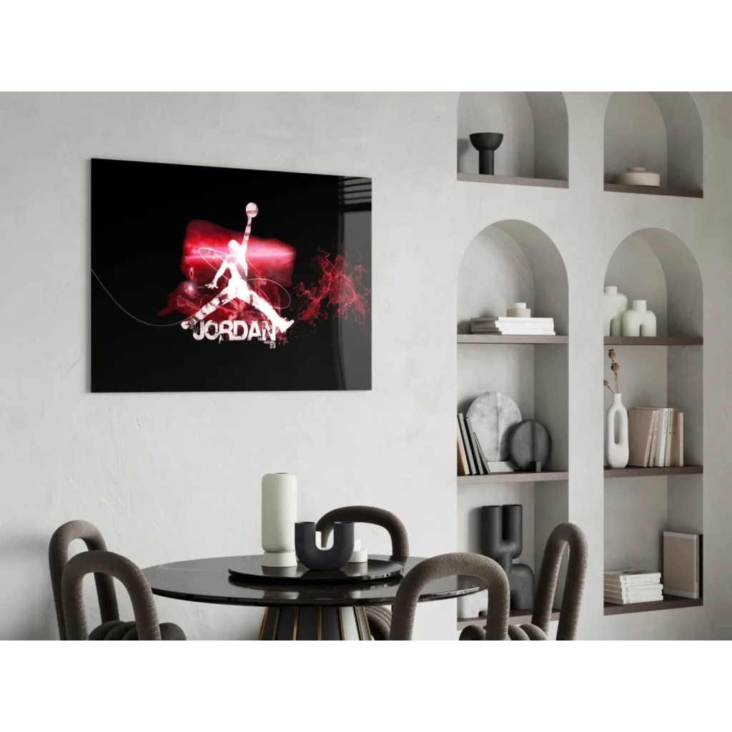 Michael Jordan silhouette canvas wall art with red glow effect