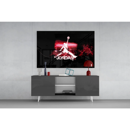 Sleek Michael Jordan silhouette wall art poster with red glow on black background