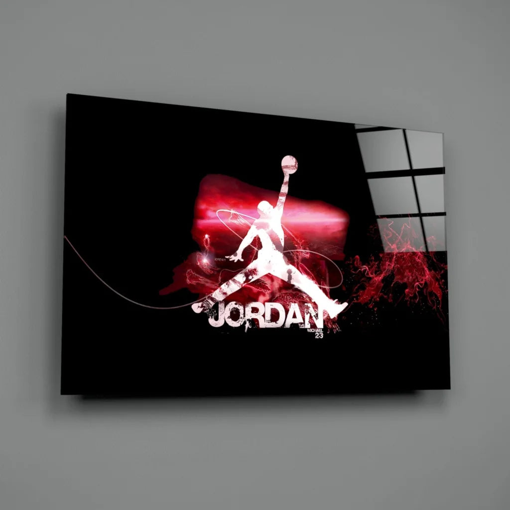 Michael Jordan Silhouette Canvas Wall Art with Red Glow Effect | Glass Wall Art Print | vintageantiquesgifts.com