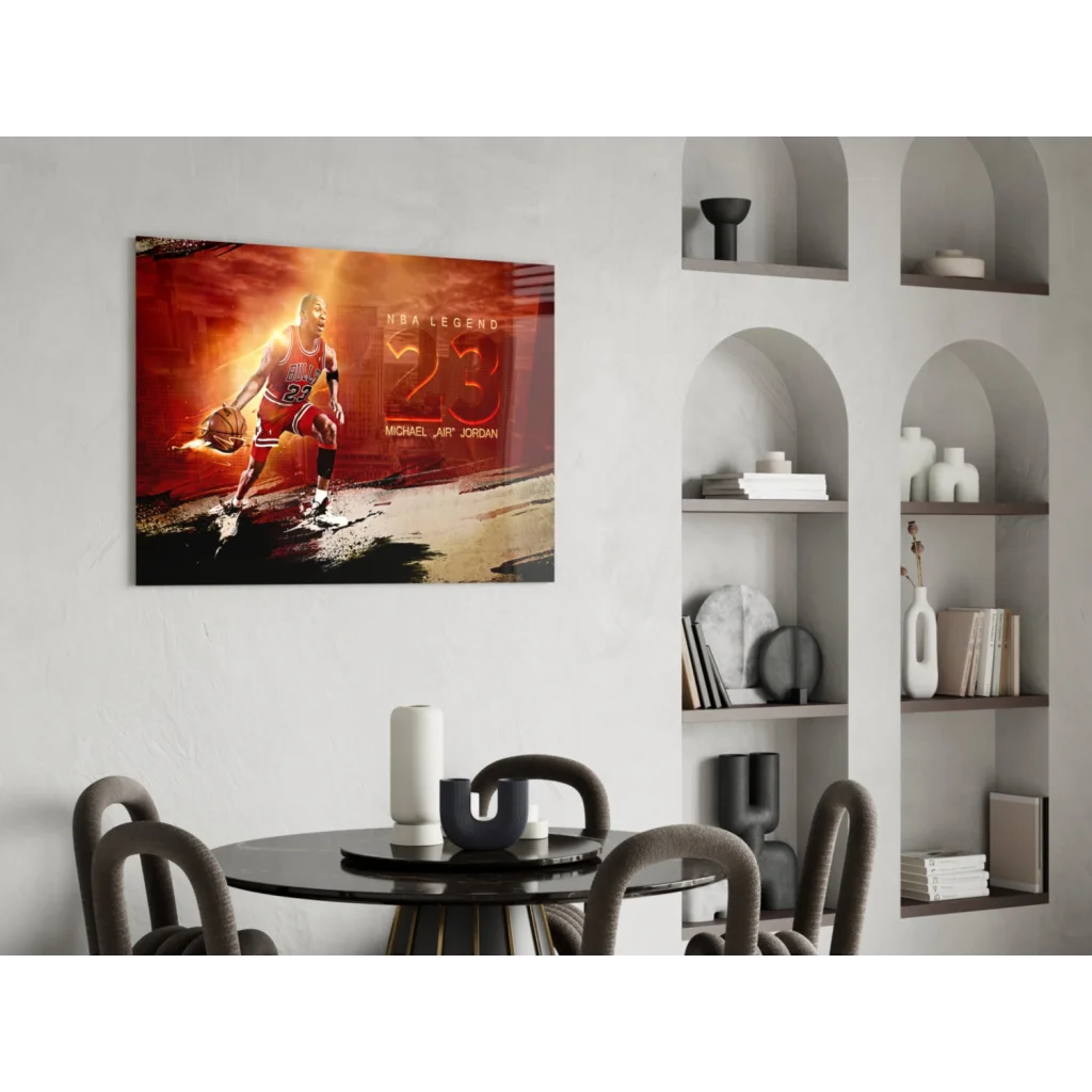 Vibrant Michael Jordan Bulls 23 wall art print in red gold