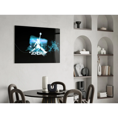 Jordan Jumpman Glow Electric Blue wall art canvas with glowing silhouette