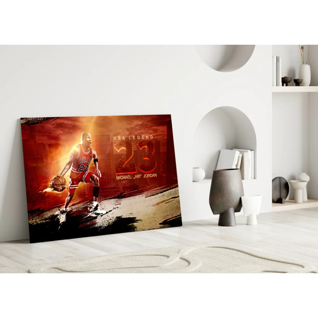 Vibrant Michael Jordan Bulls 23 wall art canvas print in red and gold
