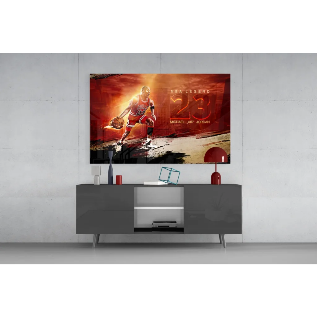 Michael Jordan Bulls 23 vibrant red gold wall art print