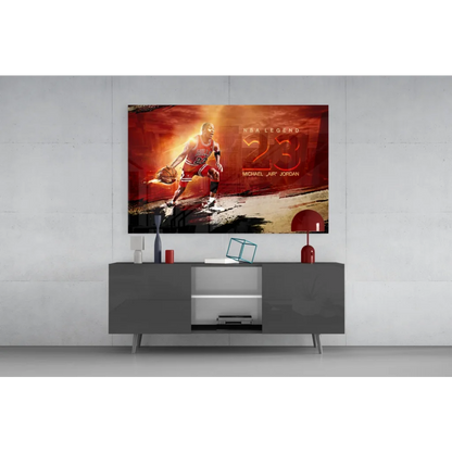 Michael Jordan Bulls 23 vibrant red gold wall art print