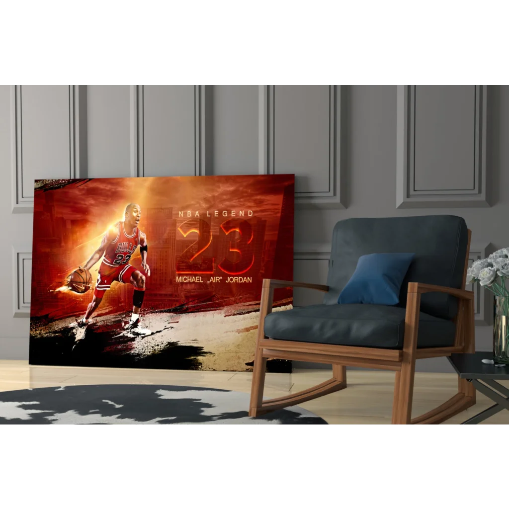 Michael Jordan Bulls 23 vibrant red gold wall art canvas print