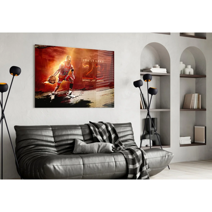 Michael Jordan Bulls 23 wall art canvas print mid-dunk in red gold
