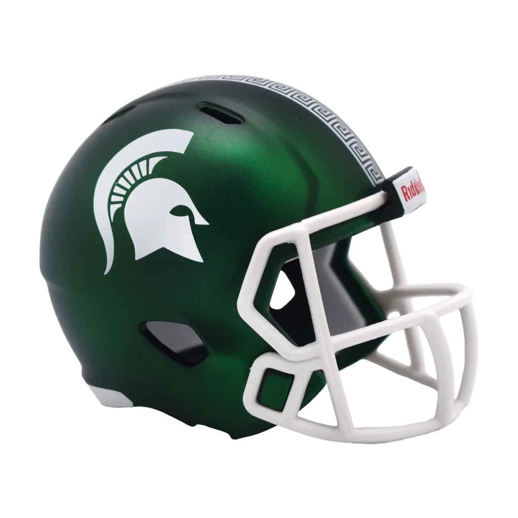 Green and white Riddell Speed Pocket Pro Mini Helmet with Michigan State Spartans logo