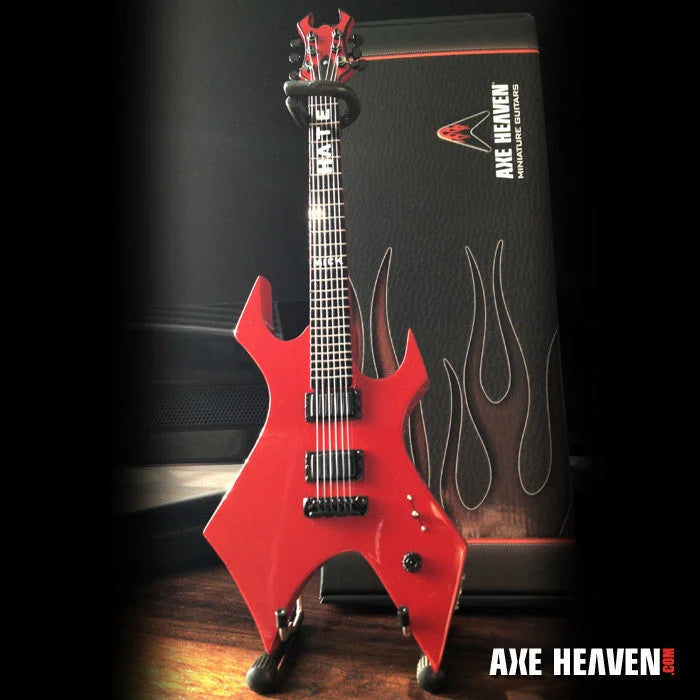 Red flame Axe Heaven Mick Thompson Warlock guitar with stand