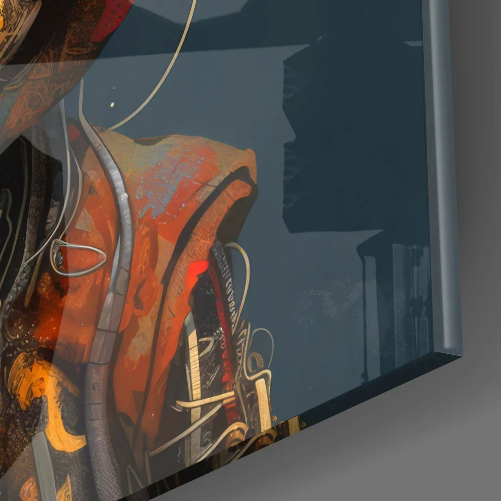 Steampunk Mickey Mouse tempered glass art print with mechanical figure