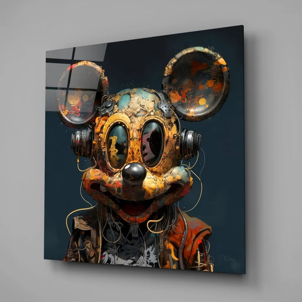 Rustic steampunk Mickey Mouse on tempered glass art print
