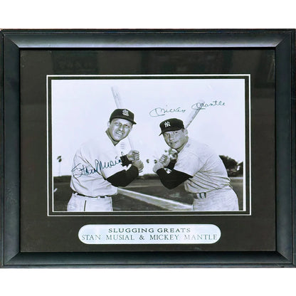 Deluxe framed autographed 8x10 photo of Mickey Mantle and Stan Musial
