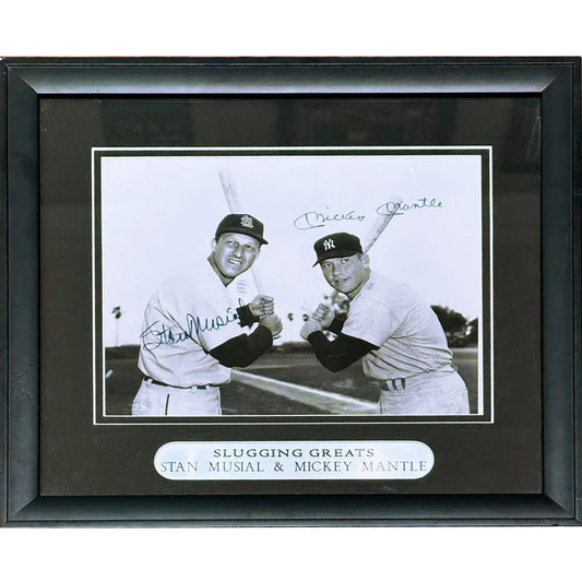Deluxe framed autographed 8x10 photo of Mickey Mantle and Stan Musial