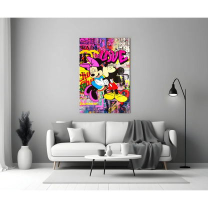 Vibrant Mickey and Minnie graffiti love wall art canvas