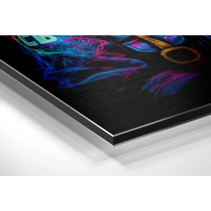 Neon Mickey Mouse Graffiti Art on Brushed Aluminium Dibond | Glass Wall Art Print | vintageantiquesgifts.com