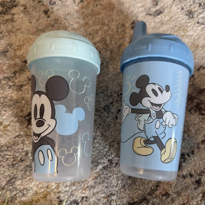 Two Mickey Mouse sippy cups 10oz 2 pack with translucent blue design