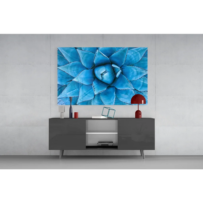Vibrant blue agave glass wall art print in modern frame