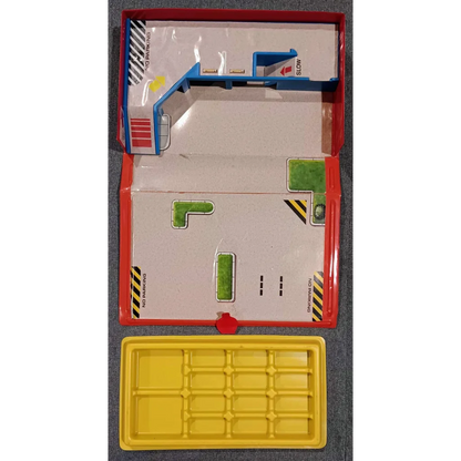 Vintage Micro Machines City Service Center action playset with red white race track