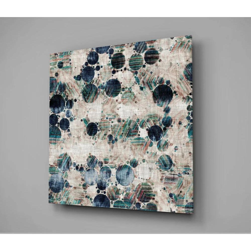 Teal swirl abstract canvas wall art with textured layers and blue teal circles