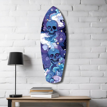 Cosmic Skull Surfboard Tempered Glass Art for Your Wall | Contemporary Home Wall Art | vintageantiquesgifts.com