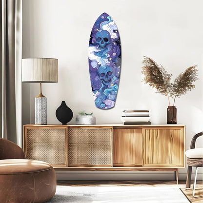 Cosmic Skull Surfboard Tempered Glass Art for Your Wall | Glass Wall Art Print | vintageantiquesgifts.com