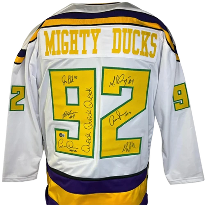 Mighty Ducks autographed white hockey jersey with quack quack and number 92