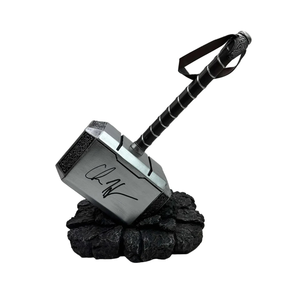 Mighty Thor hammer replica with black handle, silver head, Marvel details