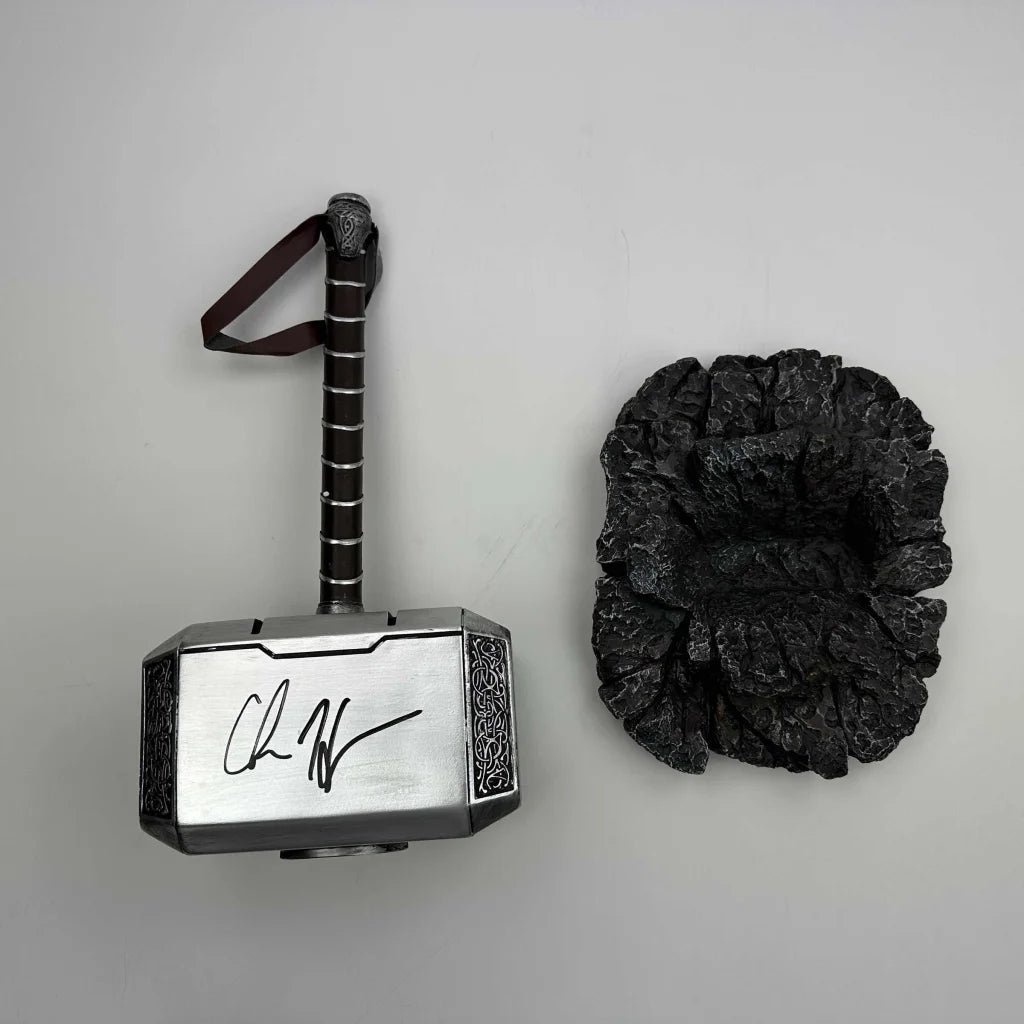 Mighty Thor hammer replica with black handle, silver head, Marvel details