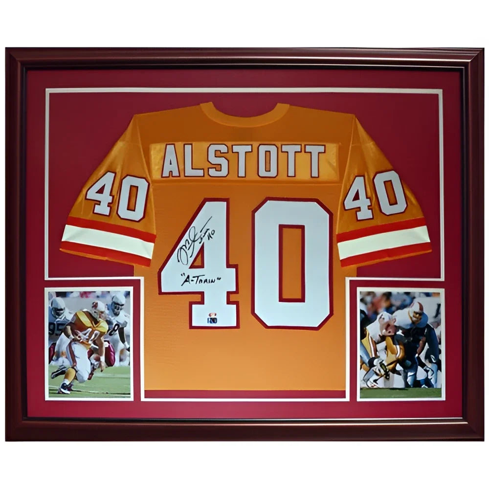 Mike Alstott signed Tampa Bay Buccaneers throwback deluxe framed jersey #40