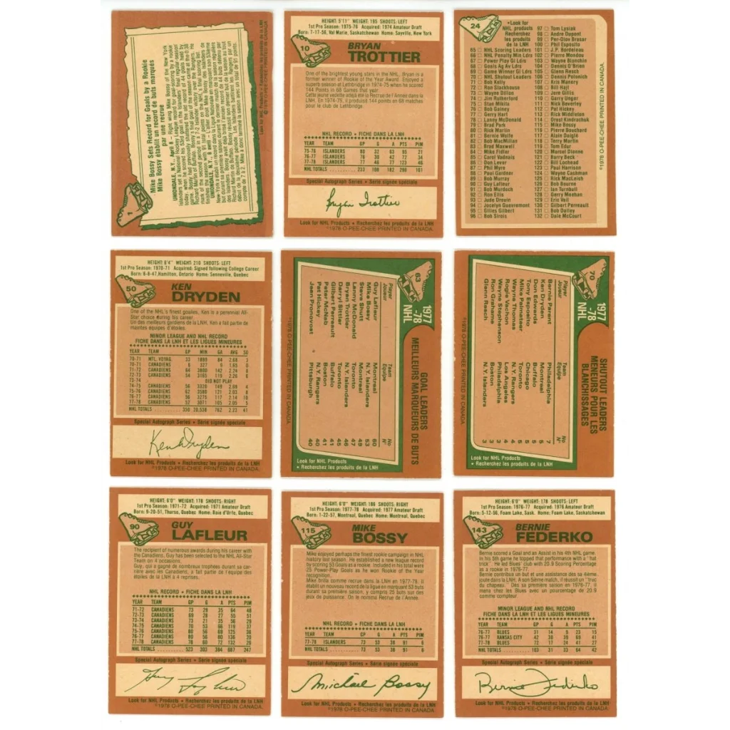 Vintage hockey trading cards from the Mike Bossy Era Hockey Complete Set Break