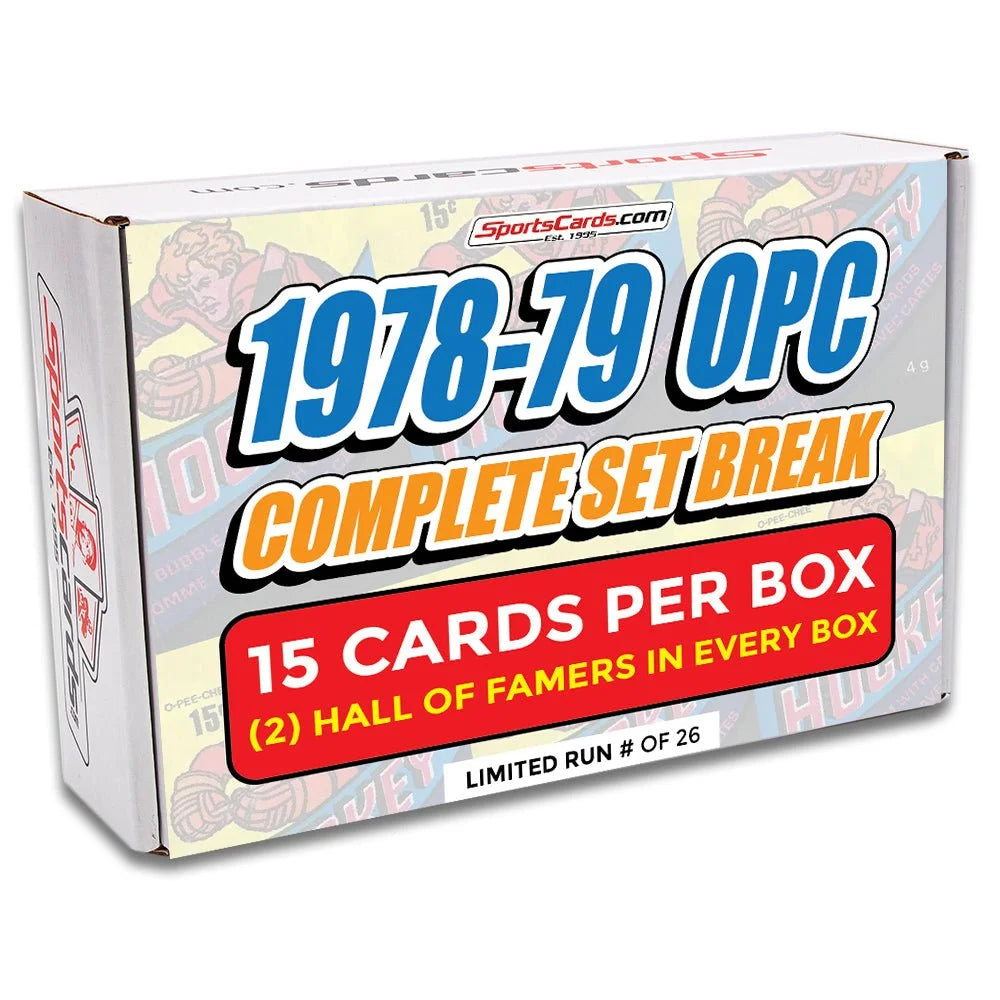 White cardboard box for 1978-79 OPC hockey complete set break with Mike Bossy