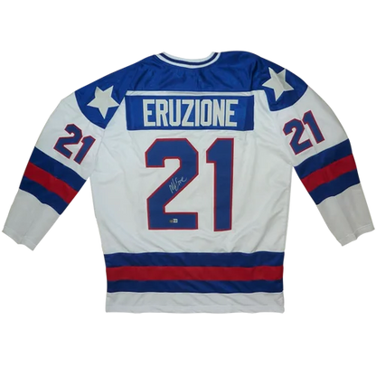 Mike Eruzione autographed USA Hockey white custom jersey number 21