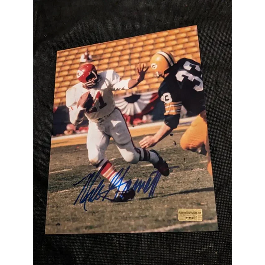 Auto signed 8x10 photo of Mike Garrett in white uniform running with ball